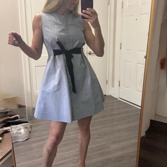 & Other Stories Paris Atelier Blue Shirt Dress with Black Waist Tie – Size US 4 - Picture 4 of 10